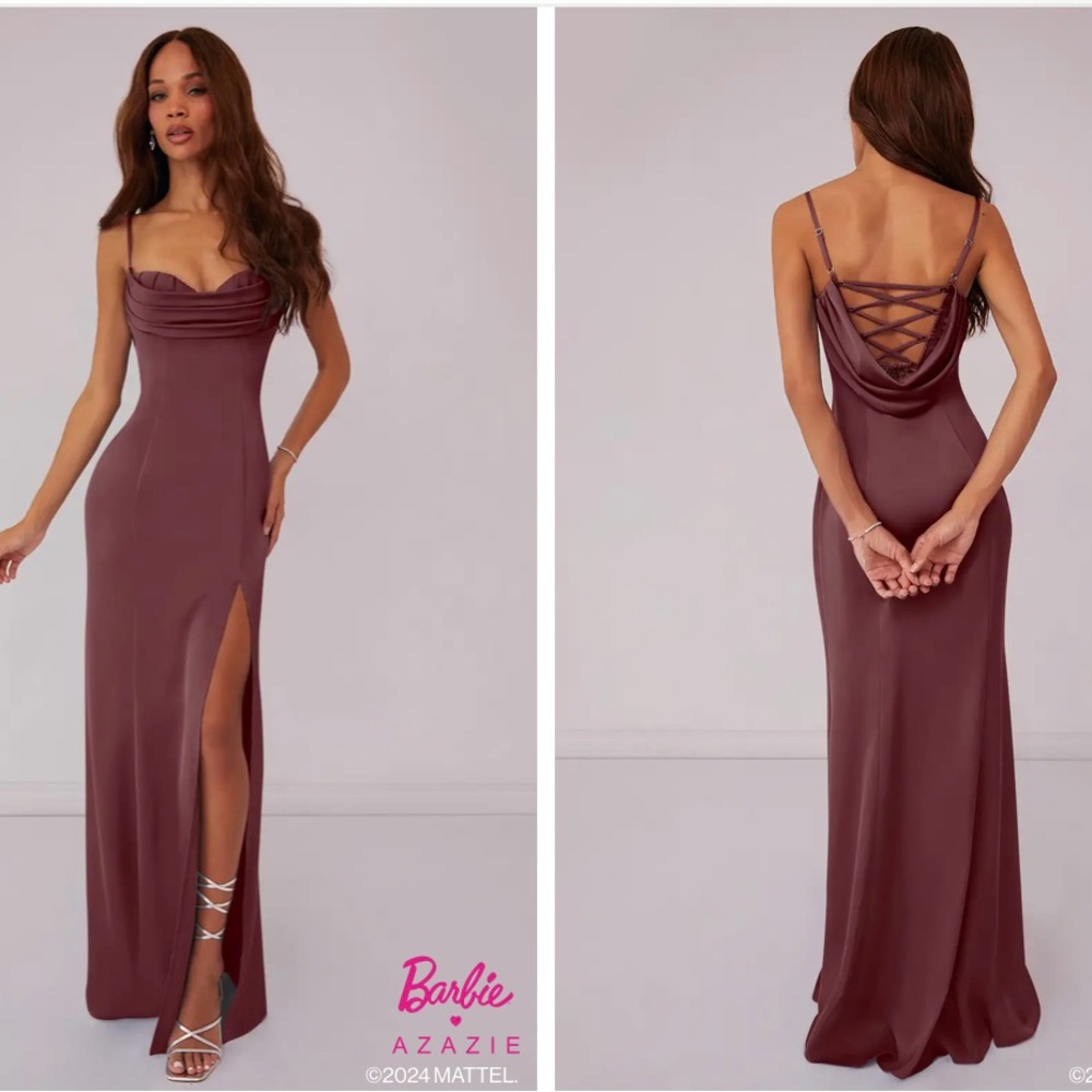 Azazie Purple Sleeveless Cowl Neck Gown
